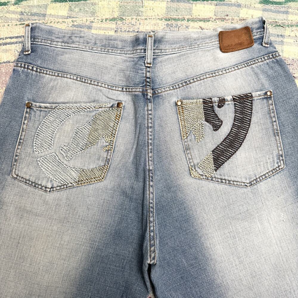 Vintage Y2K Ecko Unltd Light Wash Denim Short 38 Embroidered Pocket Rhino Baggy - Picture 3 of 13